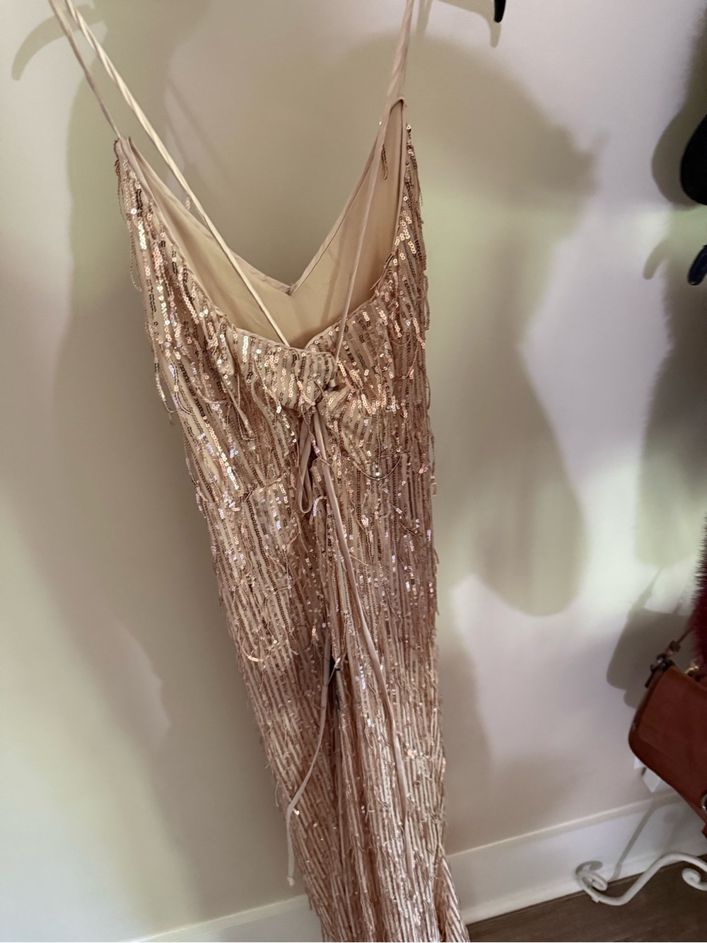Lulus Endless Festivities Rose Gold Sequin Fringe Lace-up Maxi Dress Pink - Picture 2 of 3